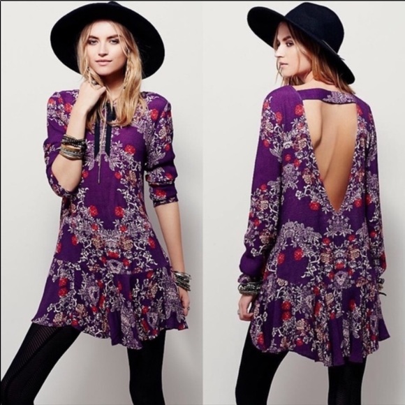 Free People Tops - Free People PurpleFloral Smooth Talker Tunic Dress